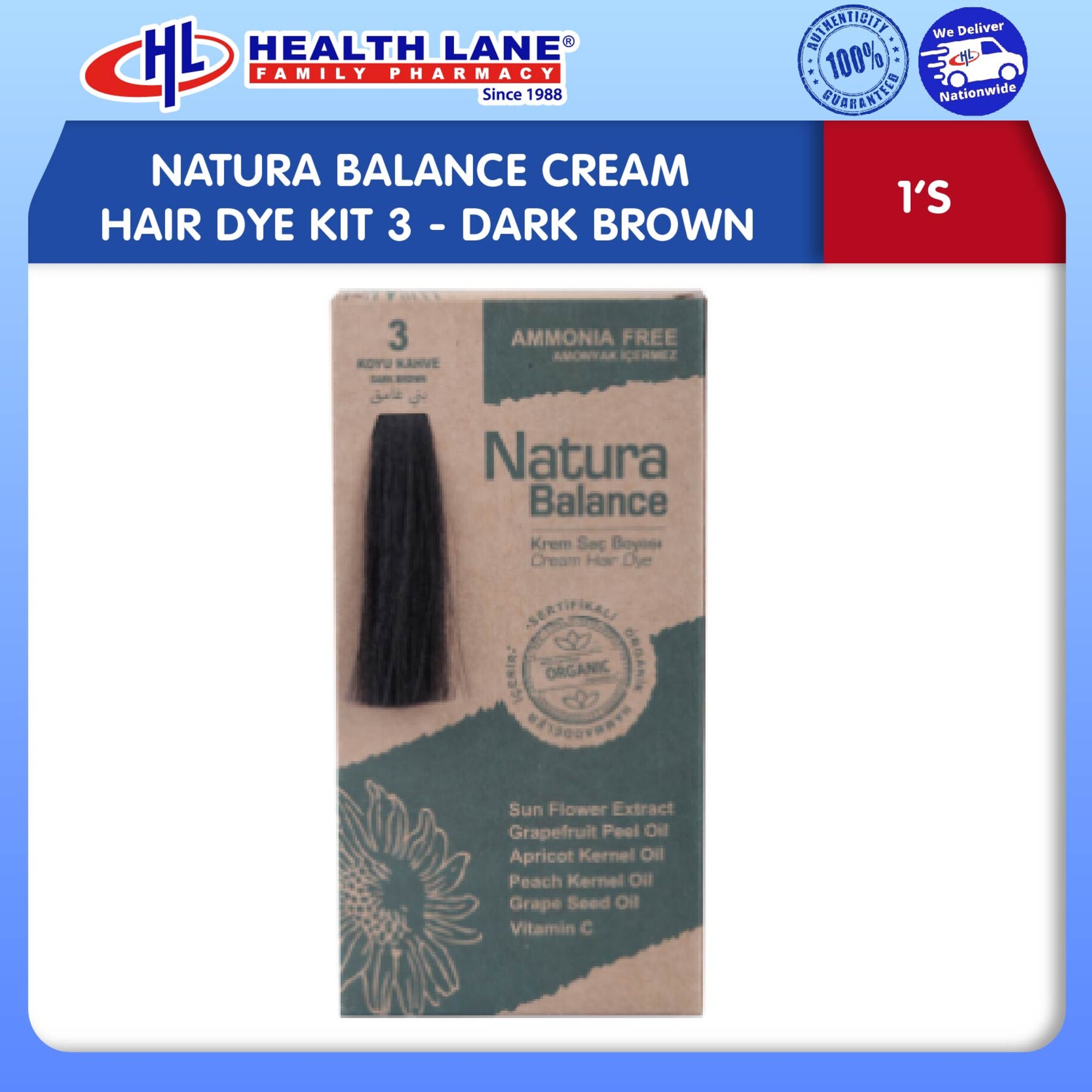 NATURA BALANCE CREAM HAIR DYE KIT 3 - DARK BROWN